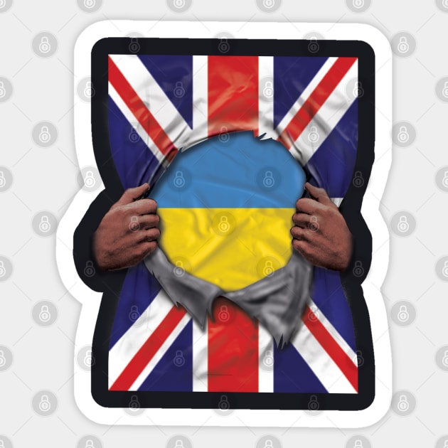 Ukraine Flag Great Britain Flag Ripped - Gift for Ukrainian From Ukraine Sticker by Country Flags